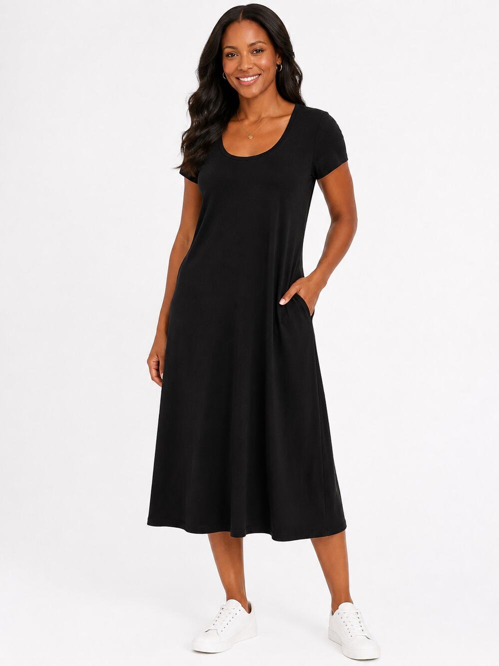 Cuddl Duds Cottonwear+ Midi Lounge Dress Black Size Small NWT Soft Pockets